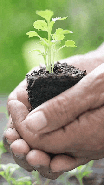 Main tenant une plante avec le label Soins Spécifiques Oudin Nature et Jardin à Bourg-en-Bresse